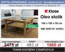 Klose - OLEO stolik kawowy, dąb dziki ef. wosku, szklany blat